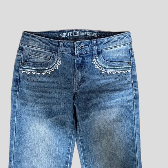 GIRLS ROUTE 66 SKINNY EMBROIDERED BUTTERFLY JEANS KIDS SIZE 10 - Picture 2 of 12